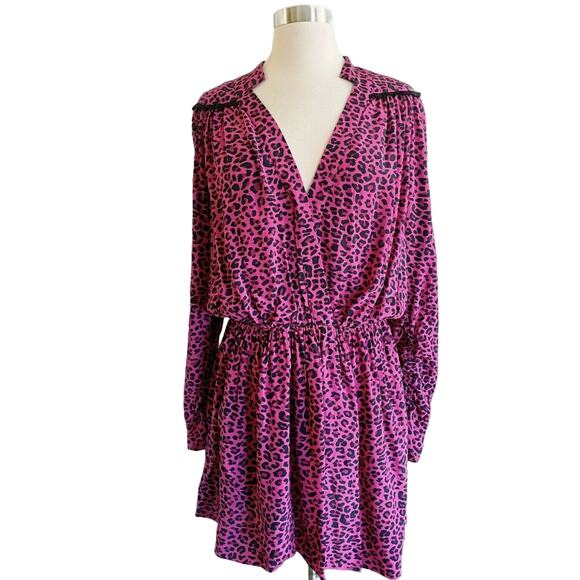ZADIG & VOLTAIRE Reveal Leopard Print Dress Hot Pink Black MSRP $398 Large NWT - Picture 3 of 12